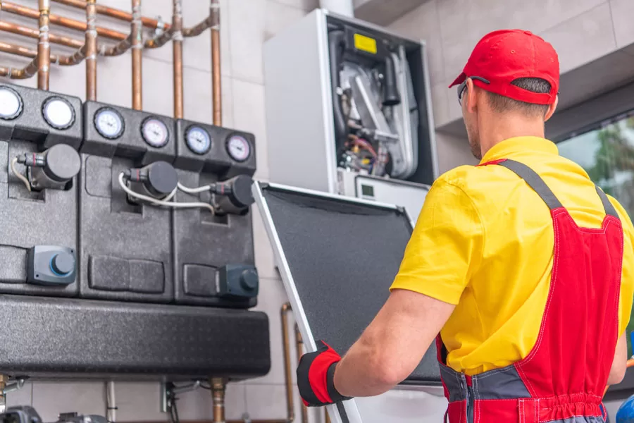 HVAC Technician Performing Gas Heater Check